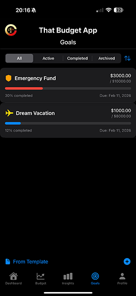 Setting Goals Screenshot